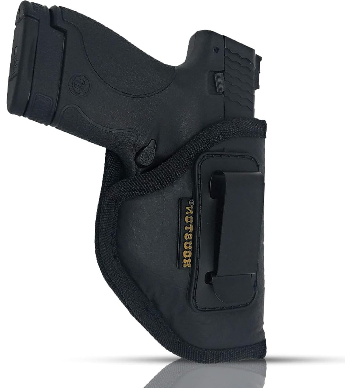 IWB Concealed Carry Holster – Eco Leather BLACK Gun Holster with Metal Clip for Glock, S&W & More