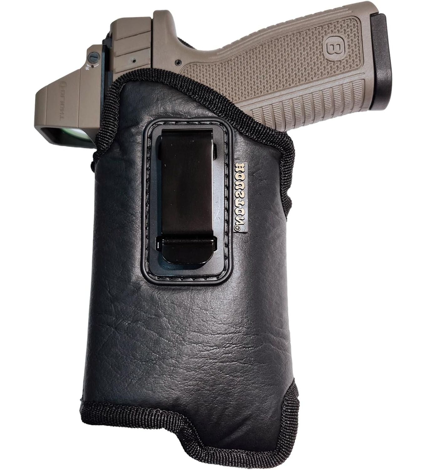 Eco-Leather IWB Holster with Light & Laser – Adjustable Metal Clip, Suede-Lined, Optics Ready