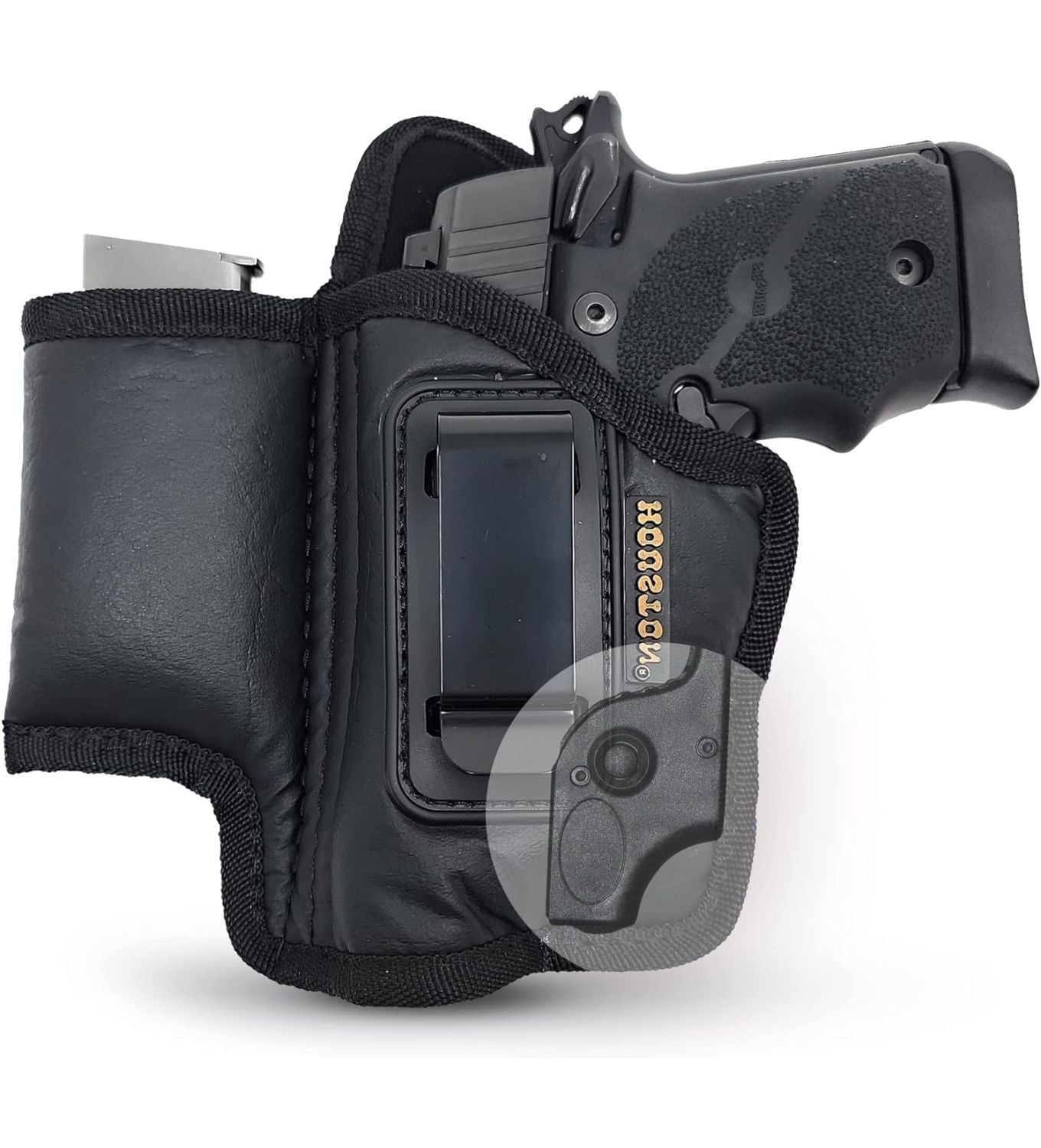 Eco-Leather IWB Holster with Mag Holder & Laser – Suede-Lined, Metal Clip, Right & Left Hand