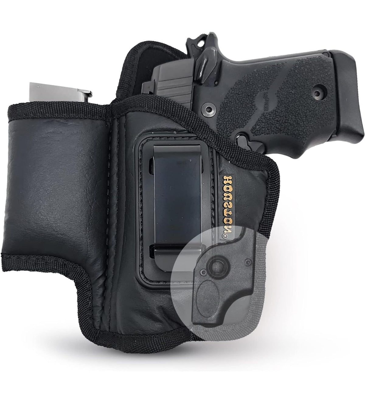 Eco-Leather IWB Holster with Mag Holder & Laser – Suede-Lined, Metal Clip, Right & Left Hand