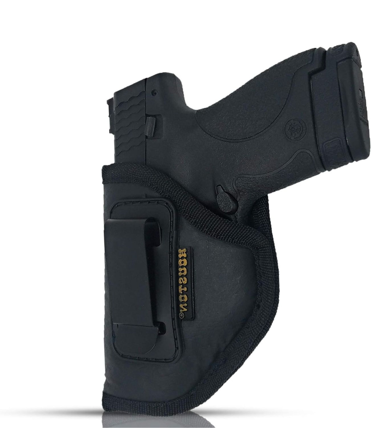 IWB Concealed Carry Holster – Eco Leather BLACK Gun Holster with Metal Clip for Glock, S&W & More