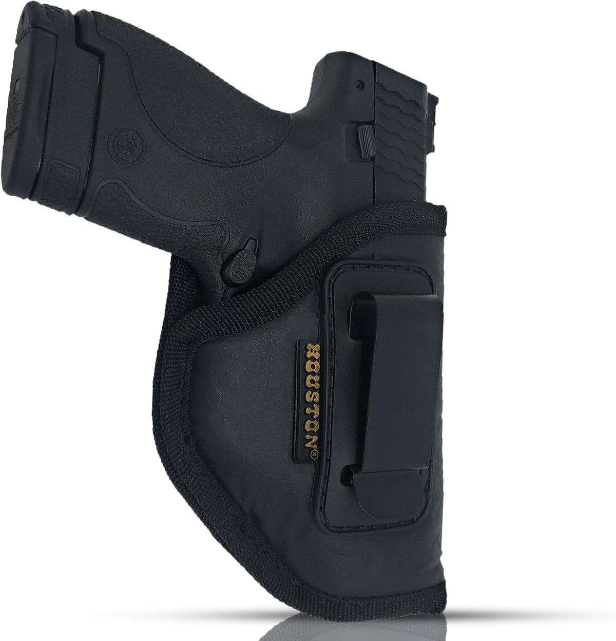 IWB Concealed Carry Holster – Eco Leather BLACK Gun Holster with Metal Clip for Glock, S&W & More