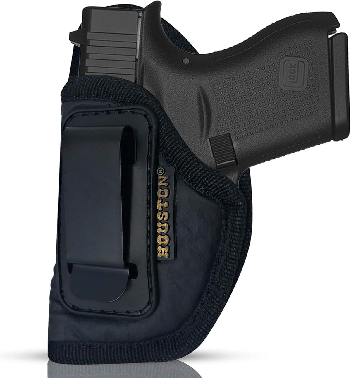 IWB Concealed Carry Holster – Eco Leather BLACK Gun Holster with Metal Clip for Glock, S&W & More