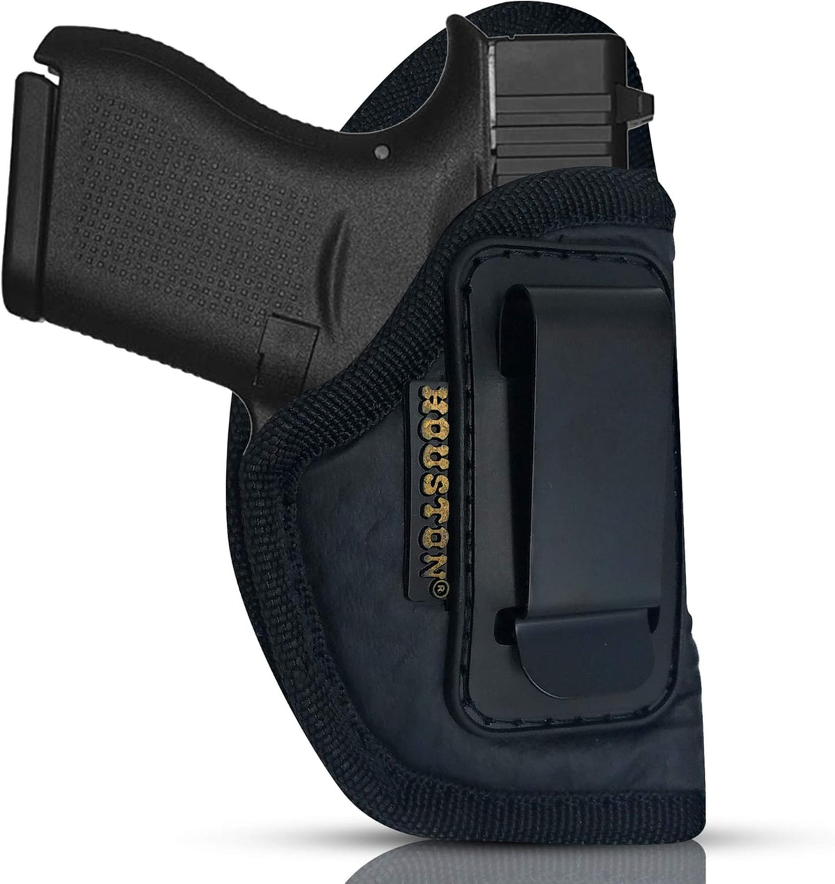 IWB Concealed Carry Holster – Eco Leather BLACK Gun Holster with Metal Clip for Glock, S&W & More