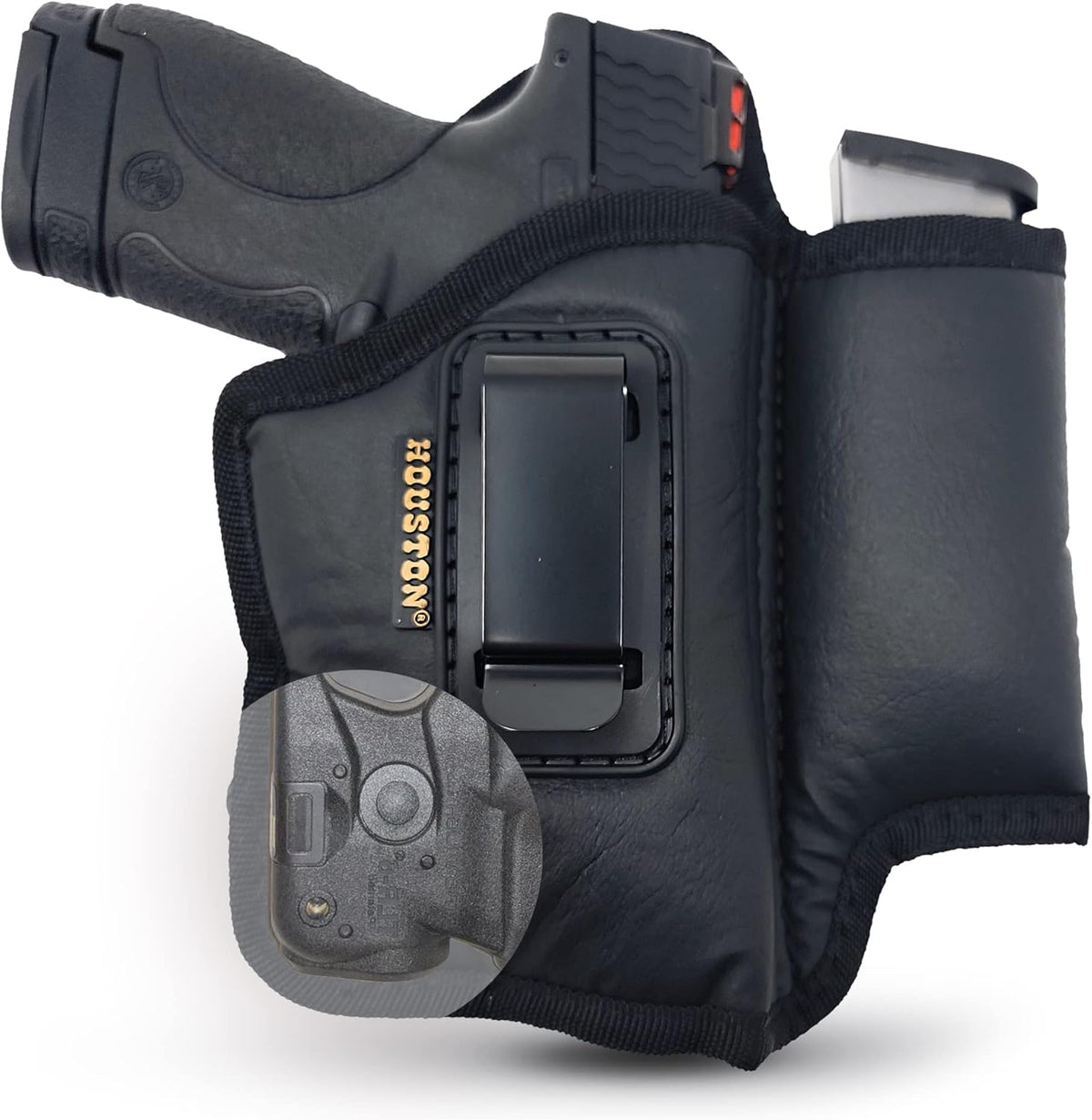 Eco-Leather IWB Holster with Mag Holder & Laser – Suede-Lined, Metal Clip, Right & Left Hand