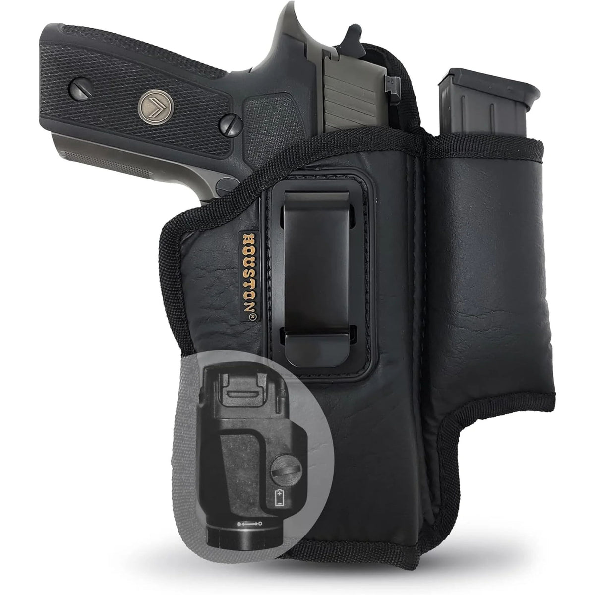 Eco-Leather IWB Holster with Mag Holder & Laser – Suede-Lined, Metal Clip, Right & Left Hand