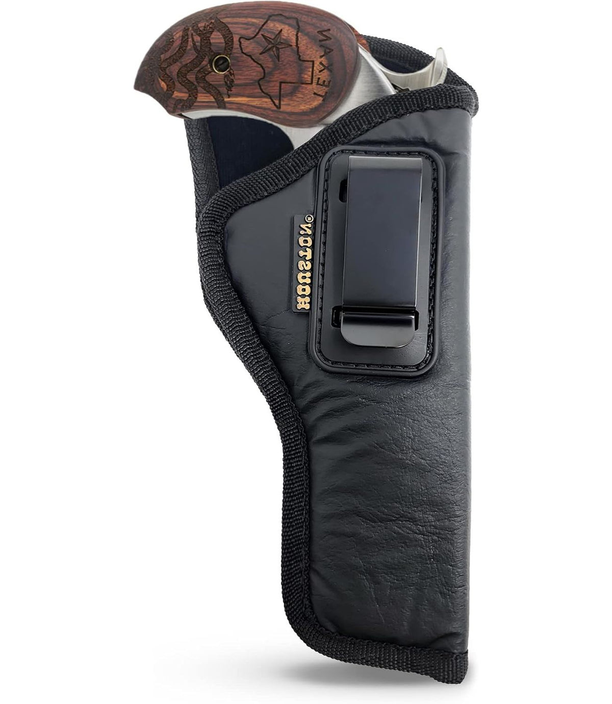 IWB Concealed Carry Holster – Eco Leather BLACK Gun Holster with Metal Clip for Glock, S&W & More