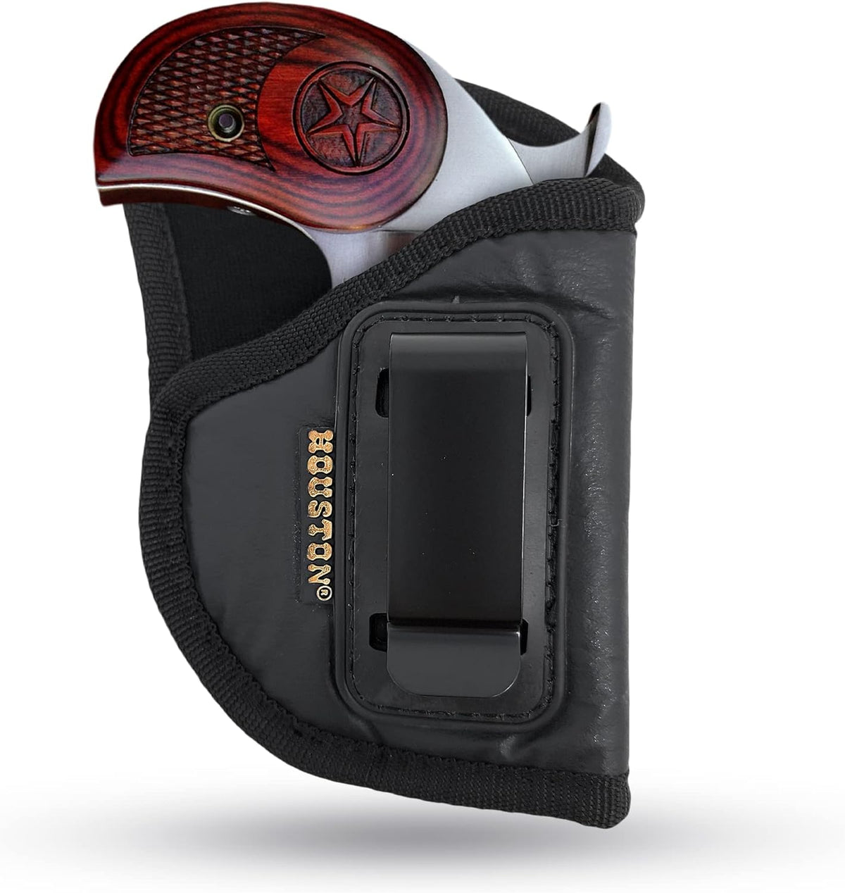 IWB Concealed Carry Holster – Eco Leather BLACK Gun Holster with Metal Clip for Glock, S&W & More