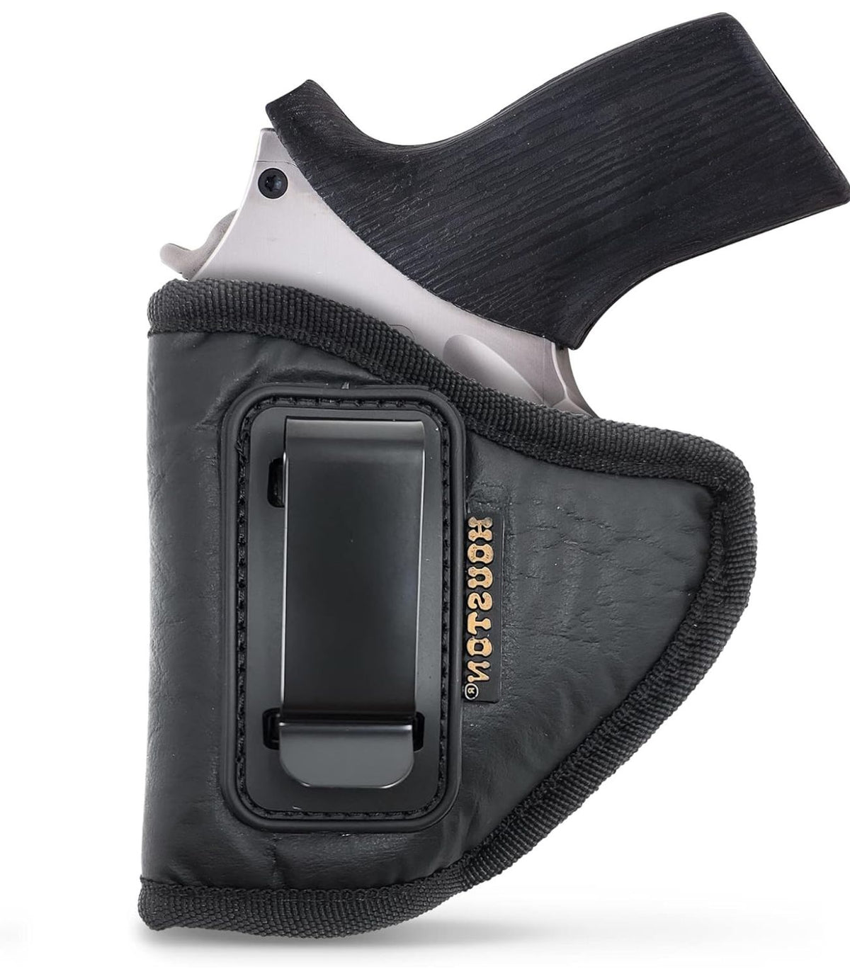 IWB Concealed Carry Holster – Eco Leather BLACK Gun Holster with Metal Clip for Glock, S&W & More