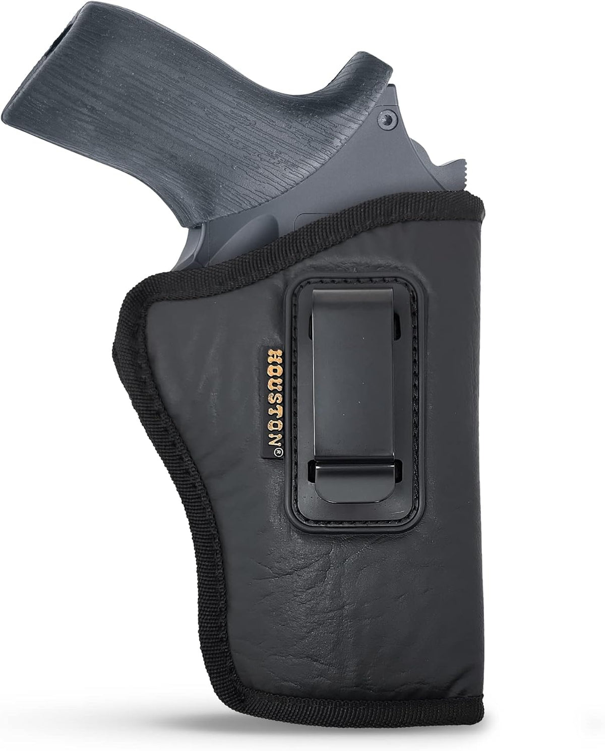 IWB Concealed Carry Holster – Eco Leather BLACK Gun Holster with Metal Clip for Glock, S&W & More