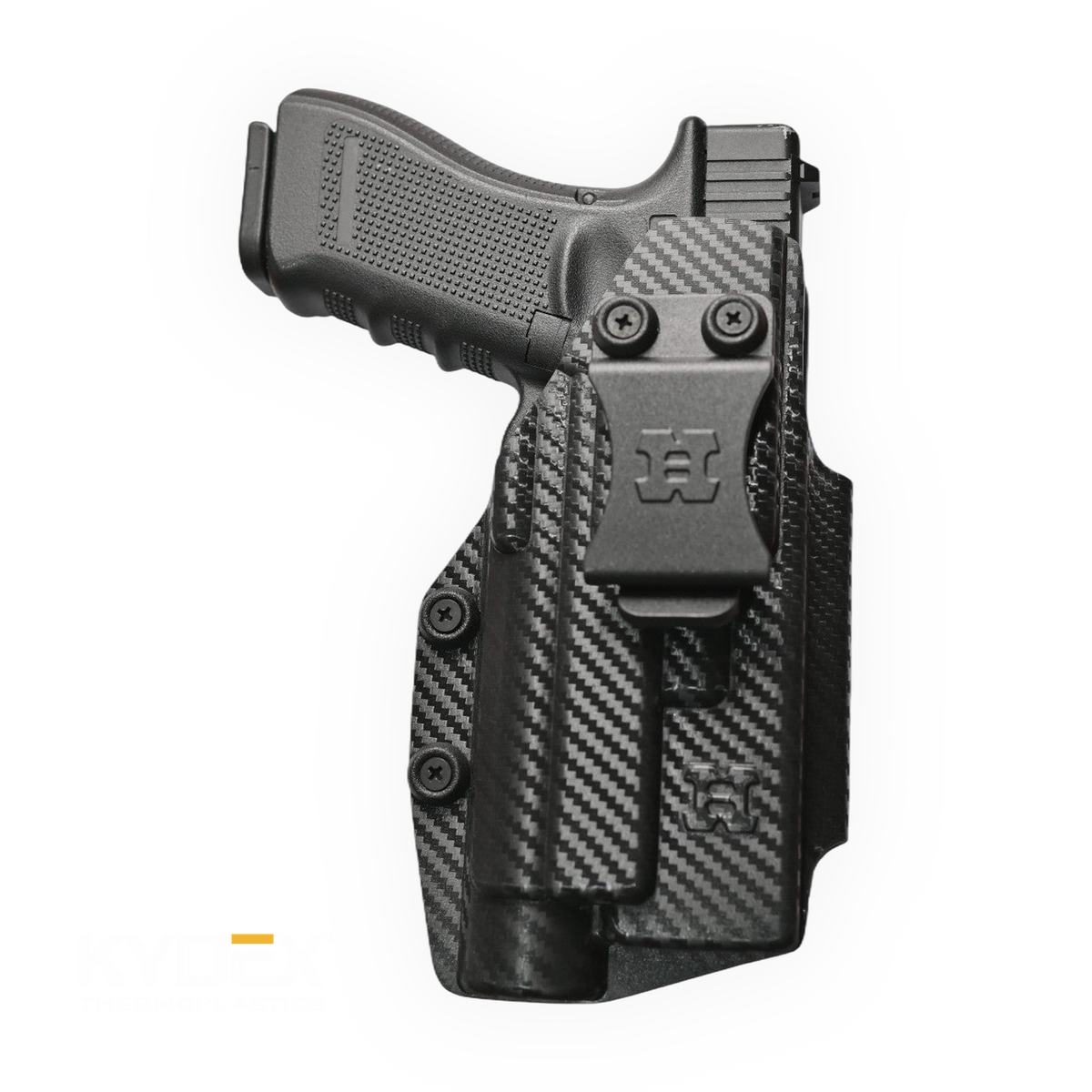 Carbon Fiber KYDEX IWB Holster with Weapon Light – Suede-Lined, Adjustable Retention, Right & Left Hand