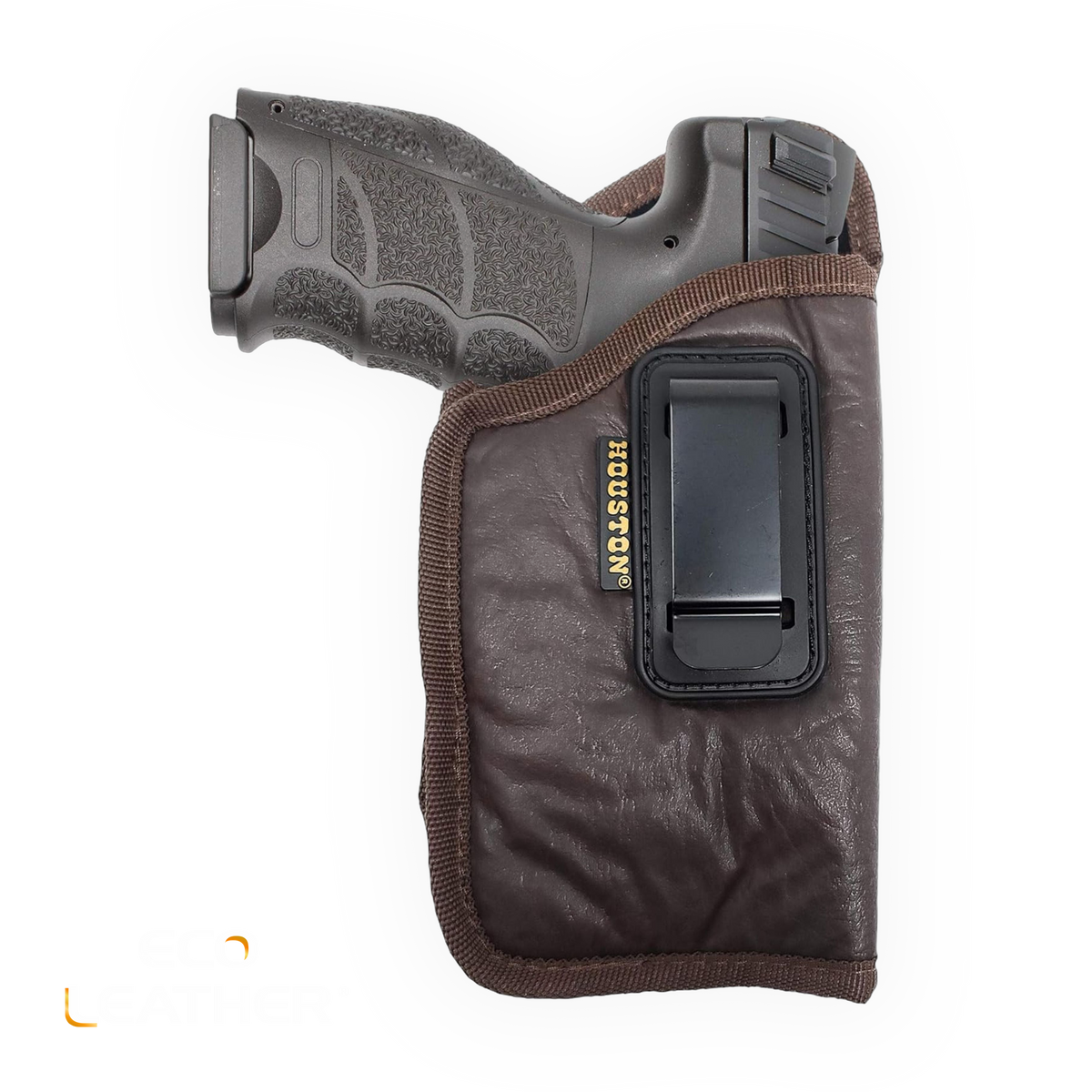 Brown Eco-Leather IWB Holster with Laser – Suede-Lined, Metal Clip, Right & Left Hand
