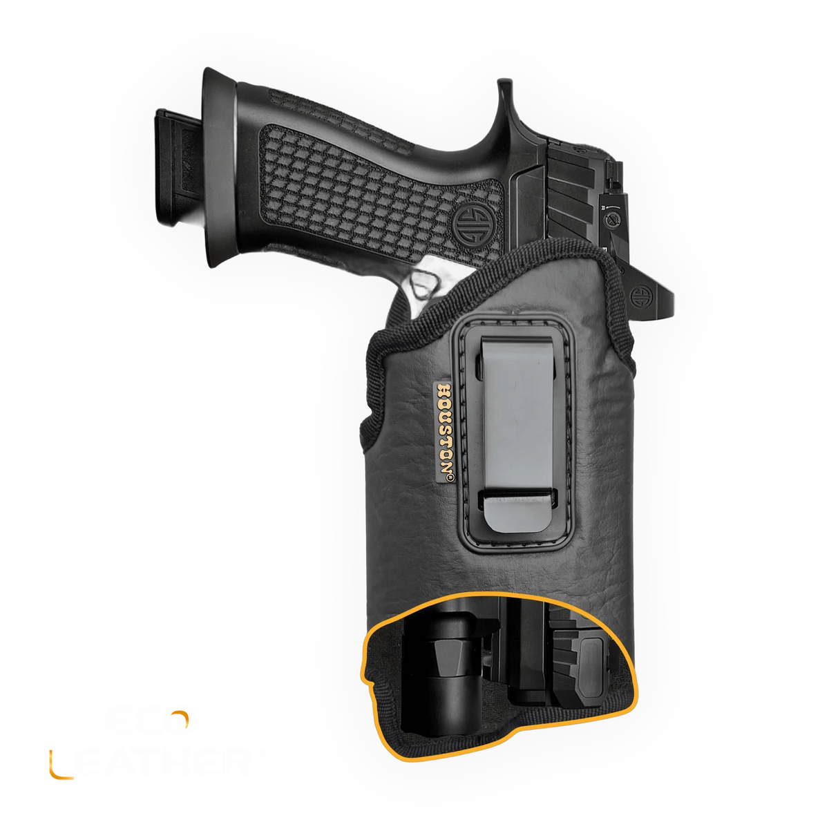 Eco-Leather IWB Holster with Light & Laser – Adjustable Metal Clip, Suede-Lined, Optics Ready