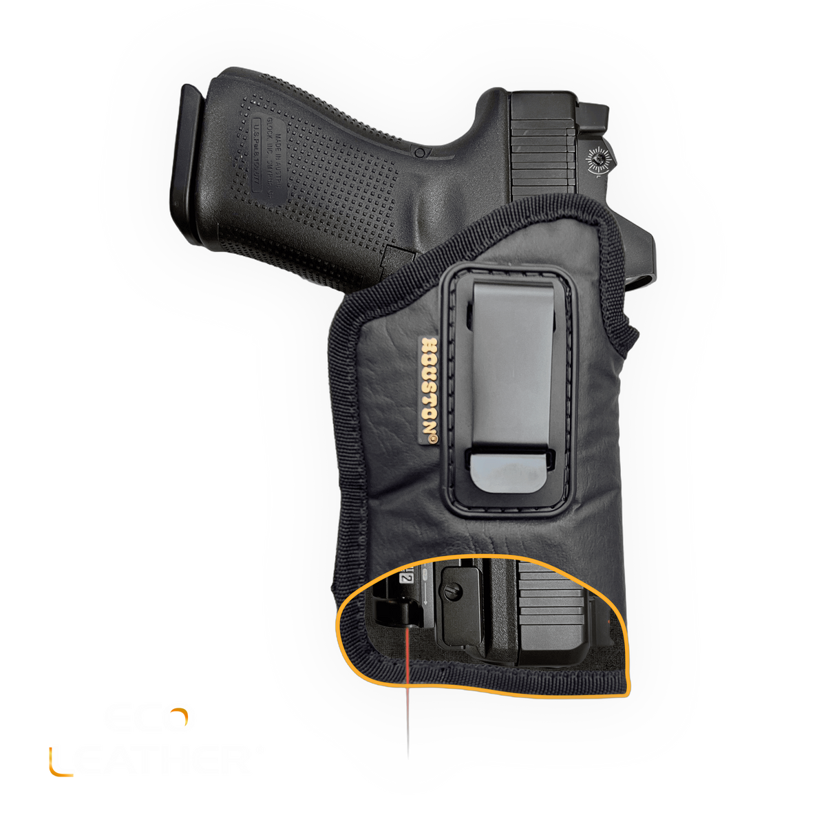 Eco-Leather Optic Cut IWB Holster with Laser – Suede-Lined, Metal Clip, Right & Left Hand