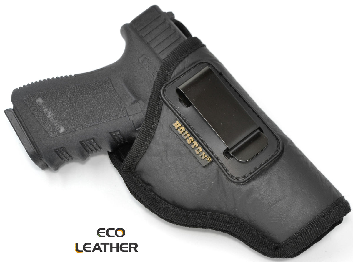 IWB Concealed Carry Holster – Eco Leather BLACK Gun Holster with Metal Clip for Glock, S&W & More