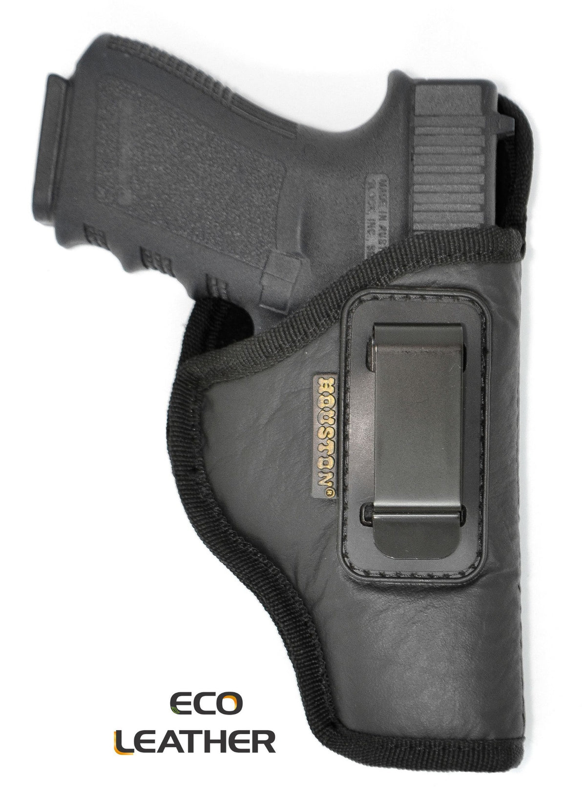 IWB Concealed Carry Holster – Eco Leather BLACK Gun Holster with Metal Clip for Glock, S&W & More