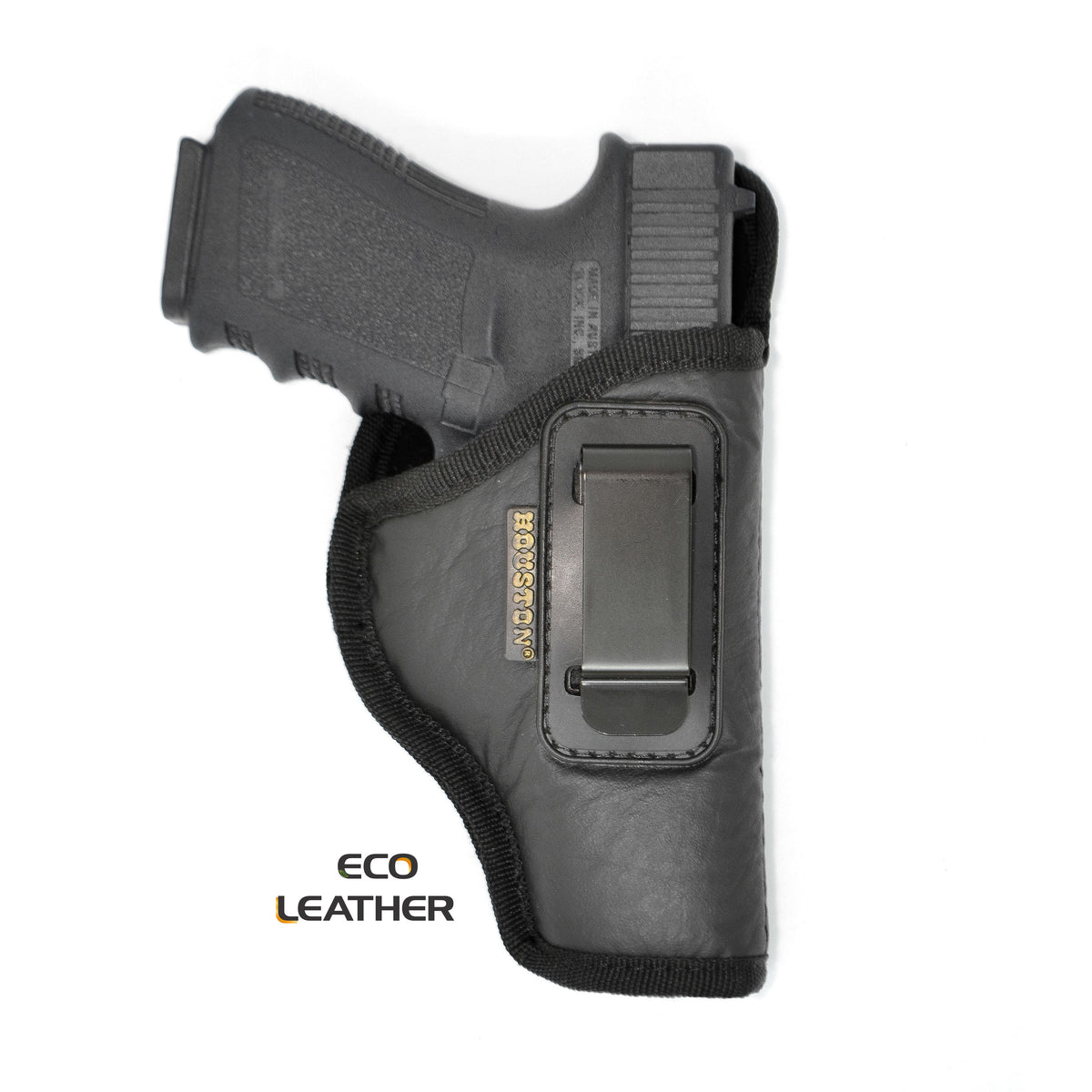 IWB Concealed Carry Holster – Eco Leather BLACK Gun Holster with Metal Clip for Glock, S&W & More