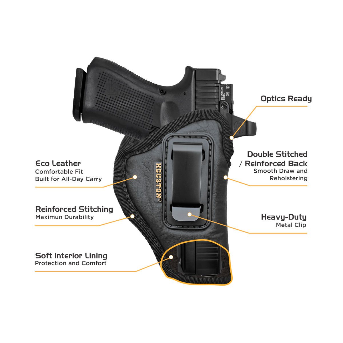 IWB Optics-Ready Holsters - Eco Leather Concealed Carry with Metal Clip