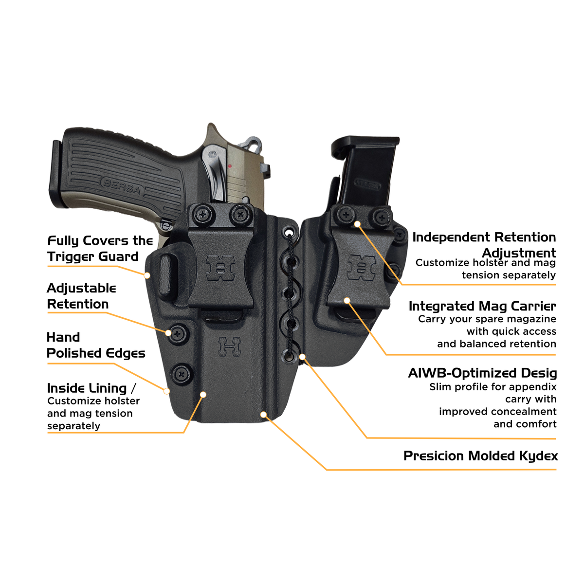KYDEX Appendix IWB Holster with Mag Holder | Suede-Lined | Glock, SIG P365 XM, Hellcat Pro