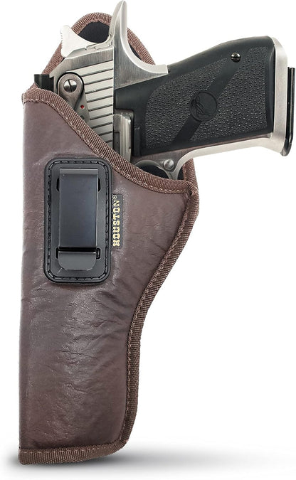 Brown Eco-Leather IWB Holster – Suede-Lined, Metal Clip, Pistols & Revolvers, Right & Left Hand