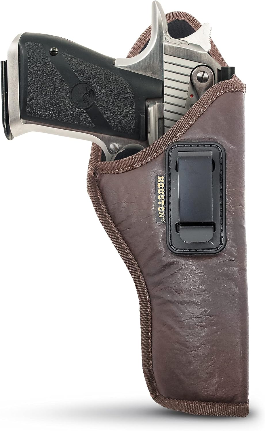 Brown Eco-Leather IWB Holster – Suede-Lined, Metal Clip, Pistols & Revolvers, Right & Left Hand