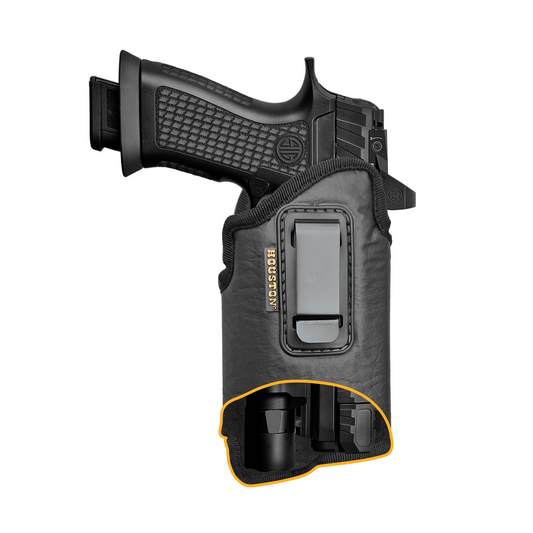 Eco-Leather IWB Holster with Light & Laser – Adjustable Metal Clip, Suede-Lined, Optics Ready
