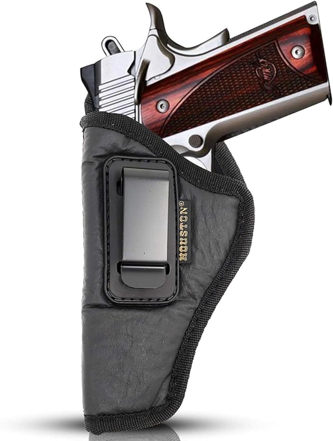 IWB Concealed Carry Holster – Eco Leather BLACK Gun Holster with Metal Clip for Glock, S&W & More