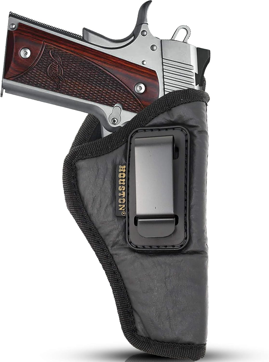 IWB Concealed Carry Holster – Eco Leather BLACK Gun Holster with Metal Clip for Glock, S&W & More