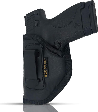 IWB Concealed Carry Holster – Eco Leather BLACK Gun Holster with Metal Clip for Glock, S&W & More