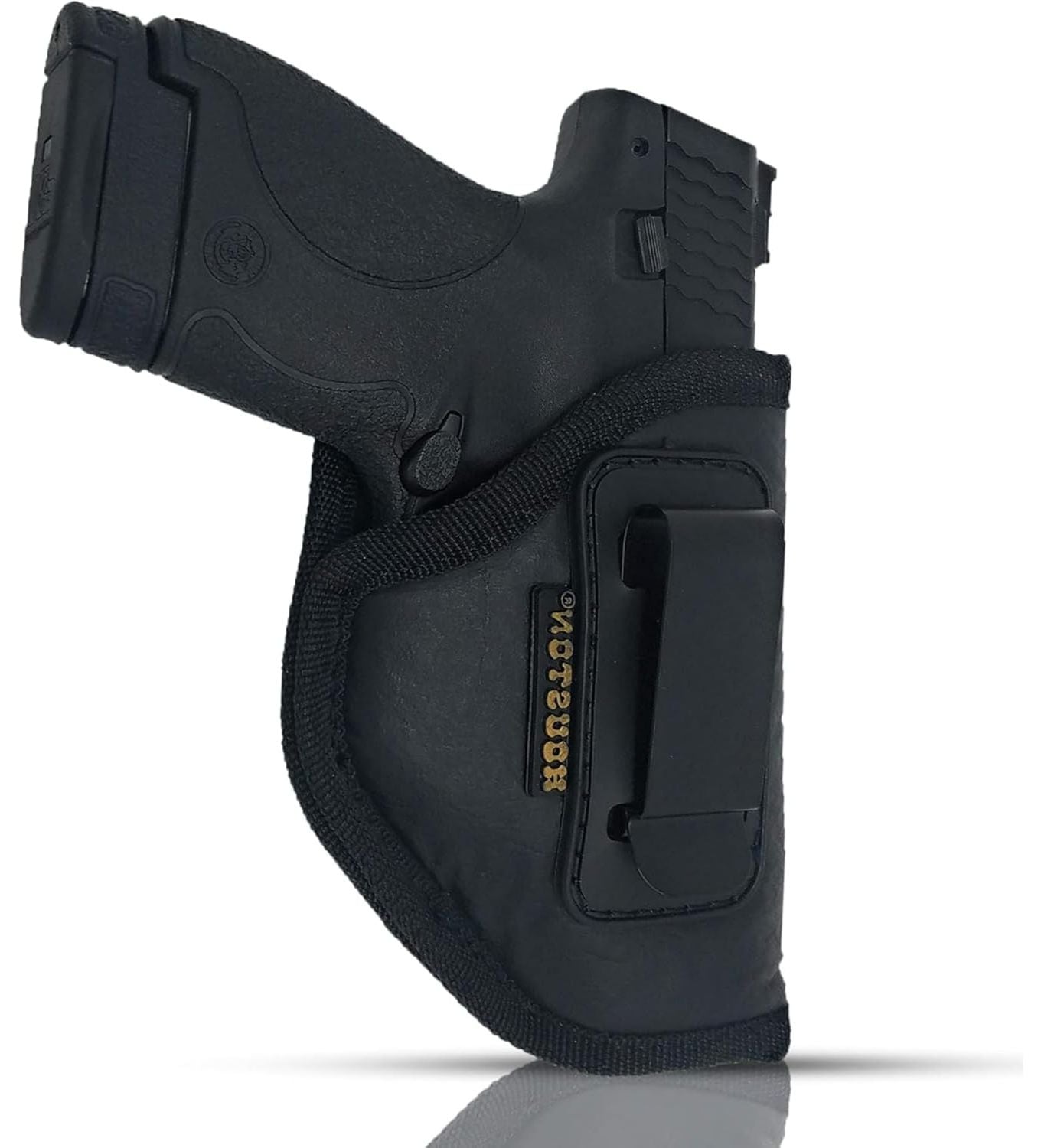 IWB Concealed Carry Holster – Eco Leather BLACK Gun Holster with Metal Clip for Glock, S&W & More