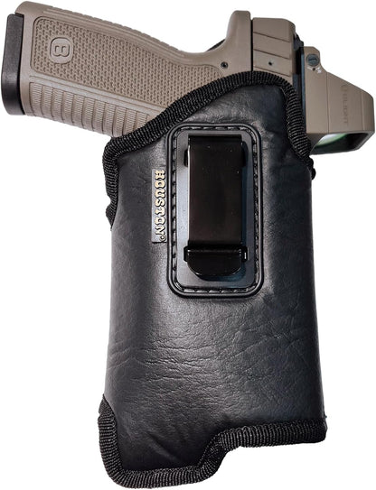 Eco-Leather IWB Holster with Light & Laser – Adjustable Metal Clip, Suede-Lined, Optics Ready