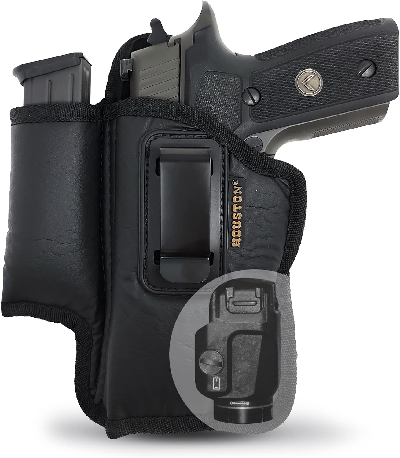 Eco-Leather IWB Holster with Mag Holder & Laser – Suede-Lined, Metal Clip, Right & Left Hand