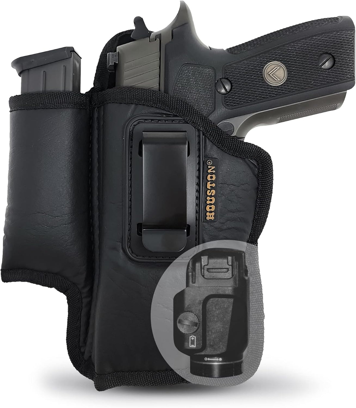 Eco-Leather IWB Holster with Mag Holder & Laser – Suede-Lined, Metal Clip, Right & Left Hand
