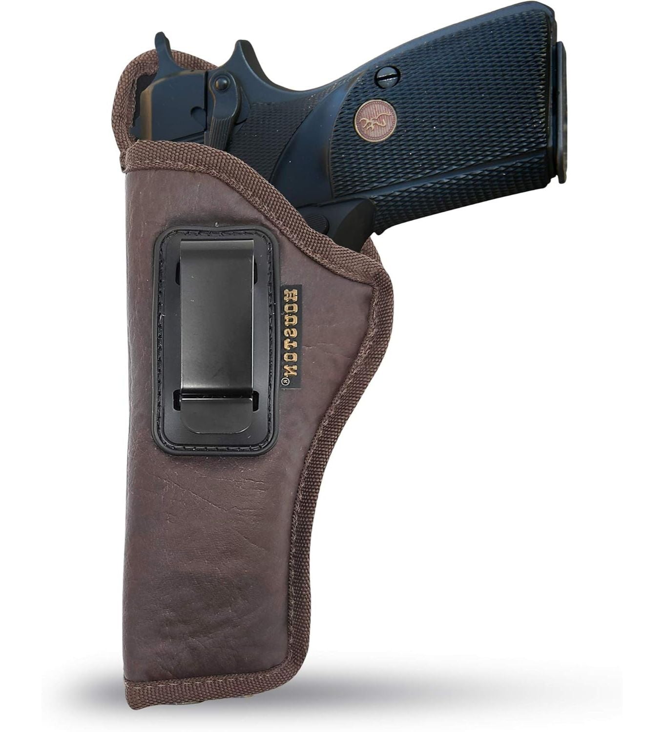 Brown Eco-Leather IWB Holster – Suede-Lined, Metal Clip, Pistols & Revolvers, Right & Left Hand