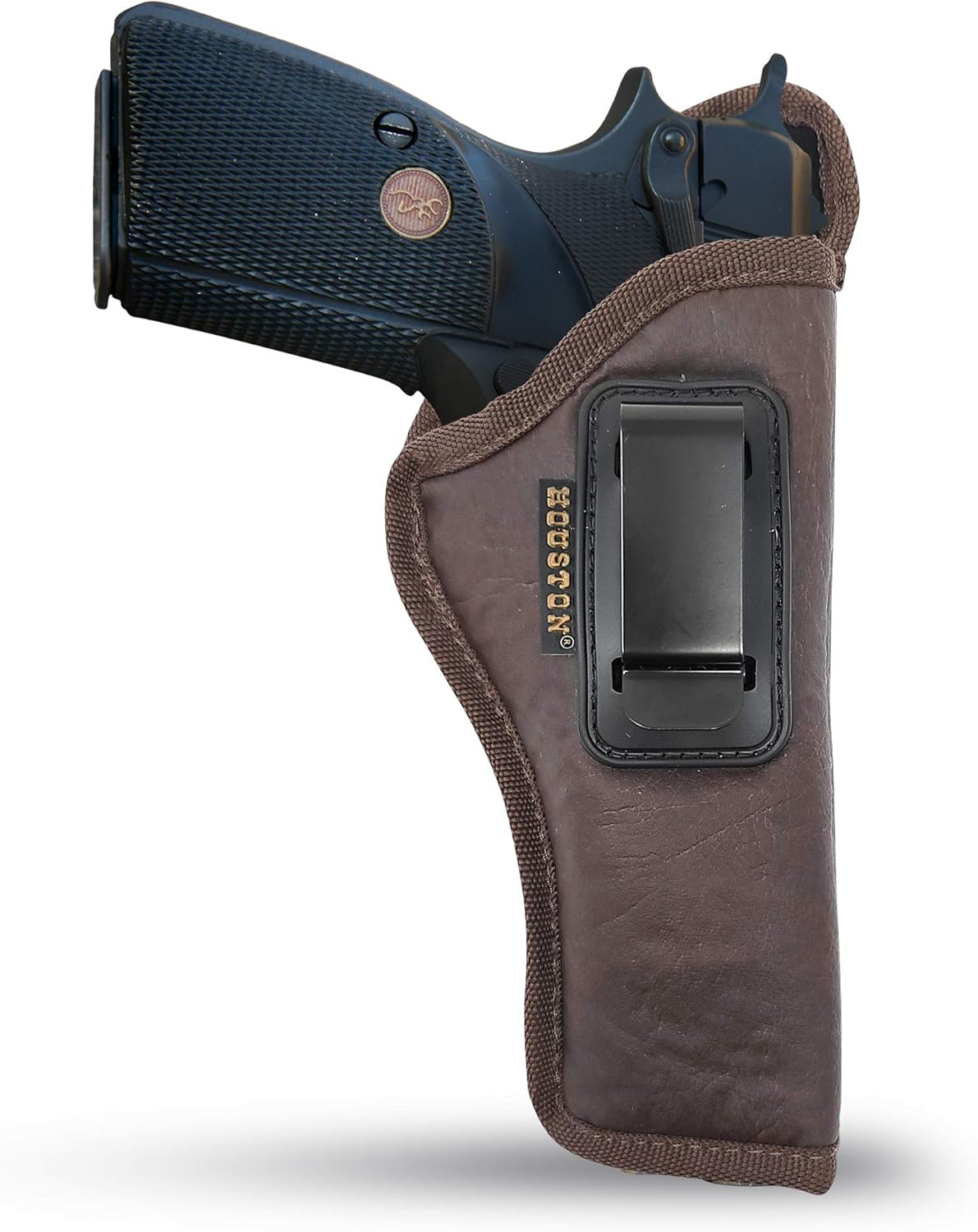 Brown Eco-Leather IWB Holster – Suede-Lined, Metal Clip, Pistols & Revolvers, Right & Left Hand