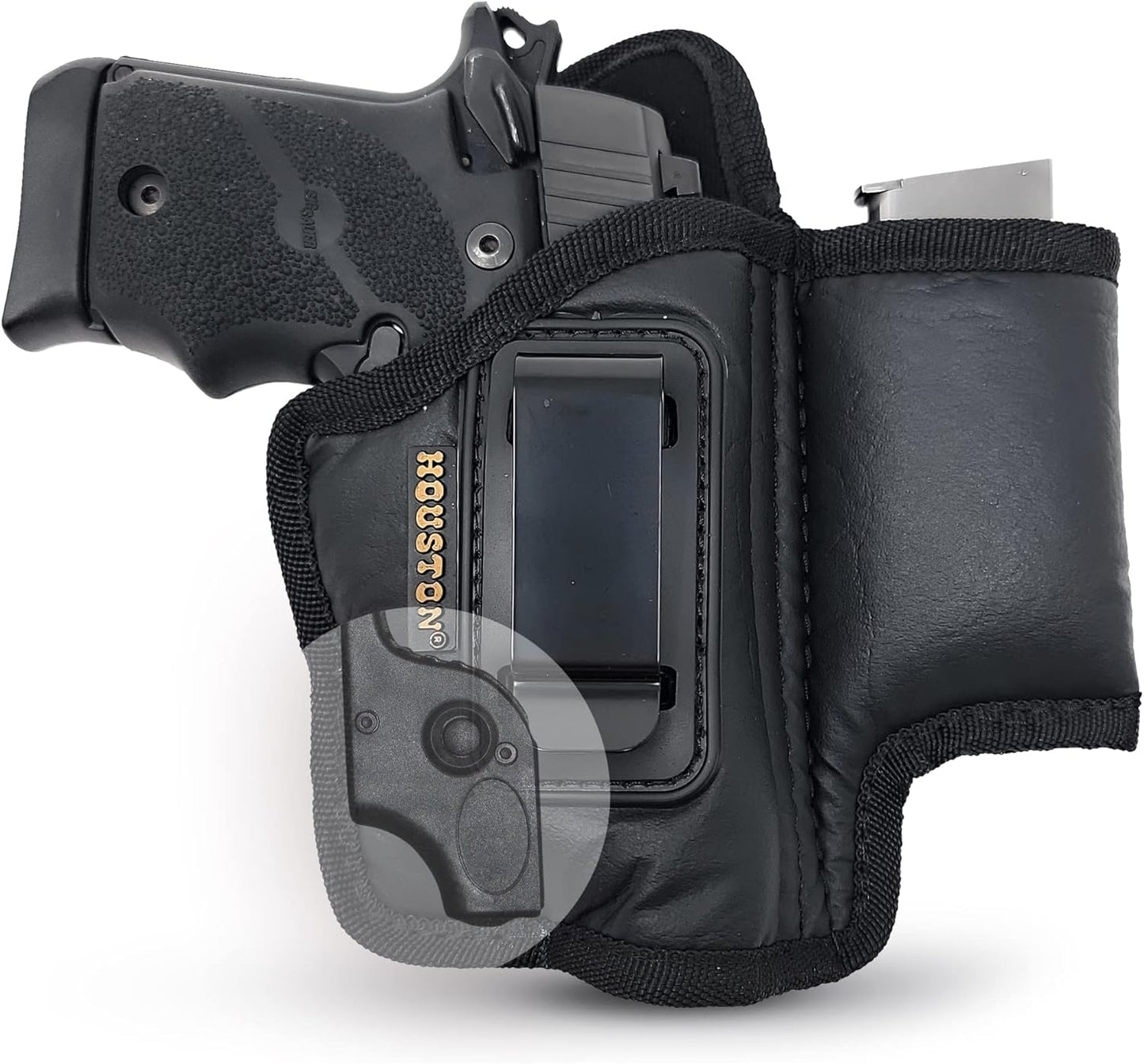 Eco-Leather IWB Holster with Mag Holder & Laser – Suede-Lined, Metal Clip, Right & Left Hand
