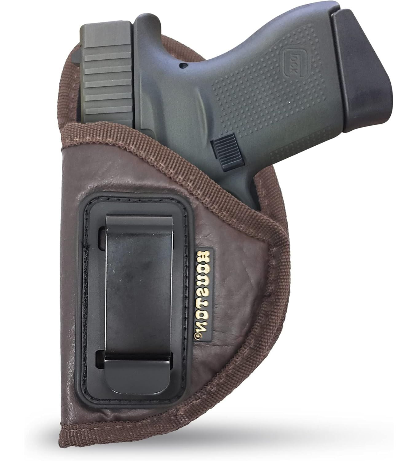 Brown Eco-Leather IWB Holster – Suede-Lined, Metal Clip, Pistols & Revolvers, Right & Left Hand