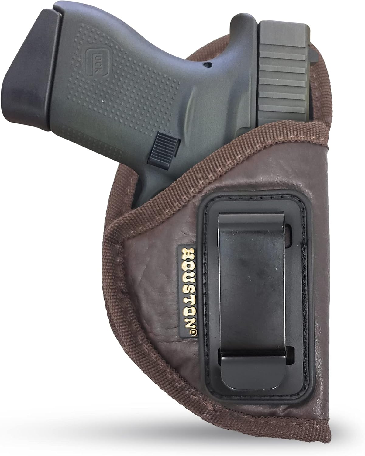 Brown Eco-Leather IWB Holster – Suede-Lined, Metal Clip, Pistols & Revolvers, Right & Left Hand