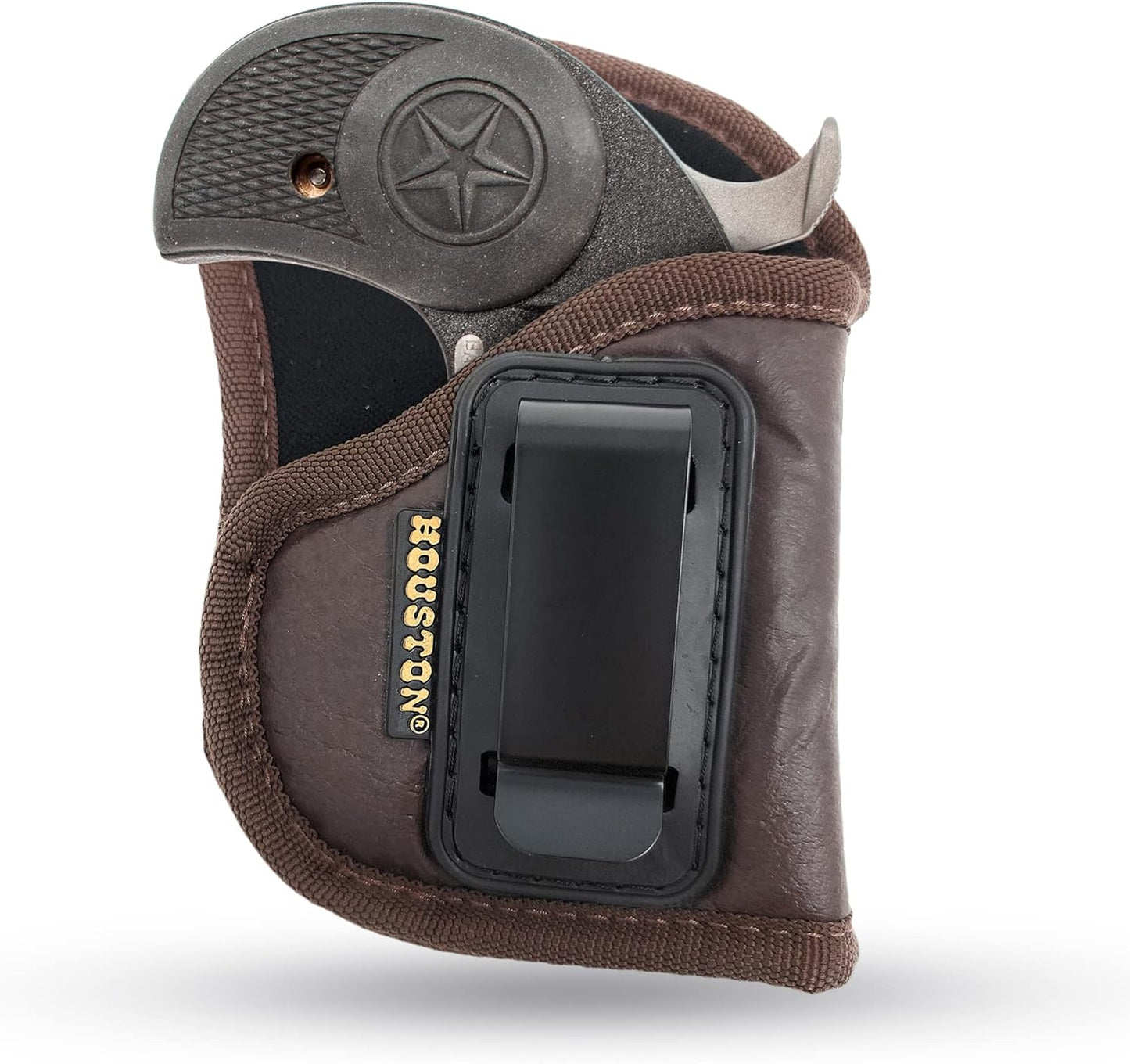 Brown Eco-Leather IWB Holster – Suede-Lined, Metal Clip, Pistols & Revolvers, Right & Left Hand