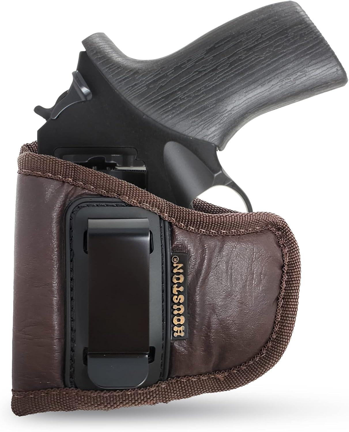 Brown Eco-Leather IWB Holster – Suede-Lined, Metal Clip, Pistols & Revolvers, Right & Left Hand