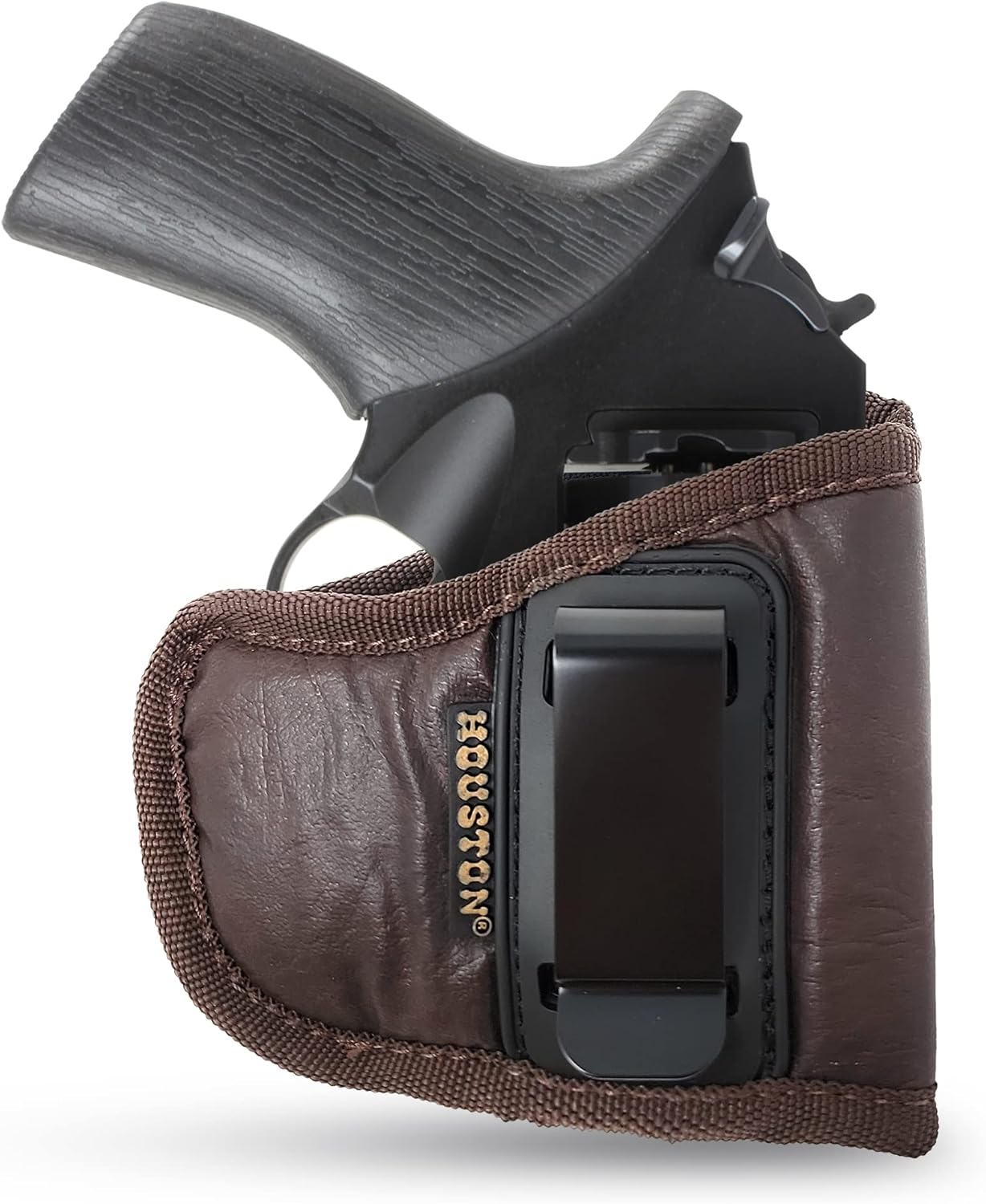 Brown Eco-Leather IWB Holster – Suede-Lined, Metal Clip, Pistols & Revolvers, Right & Left Hand