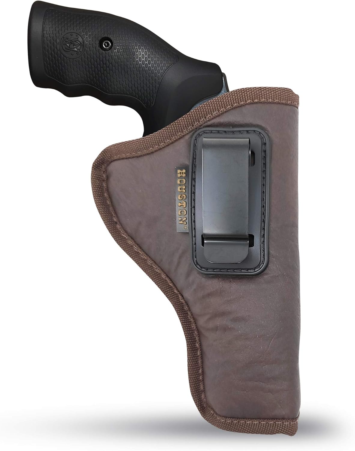 Brown Eco-Leather IWB Holster – Suede-Lined, Metal Clip, Pistols & Revolvers, Right & Left Hand