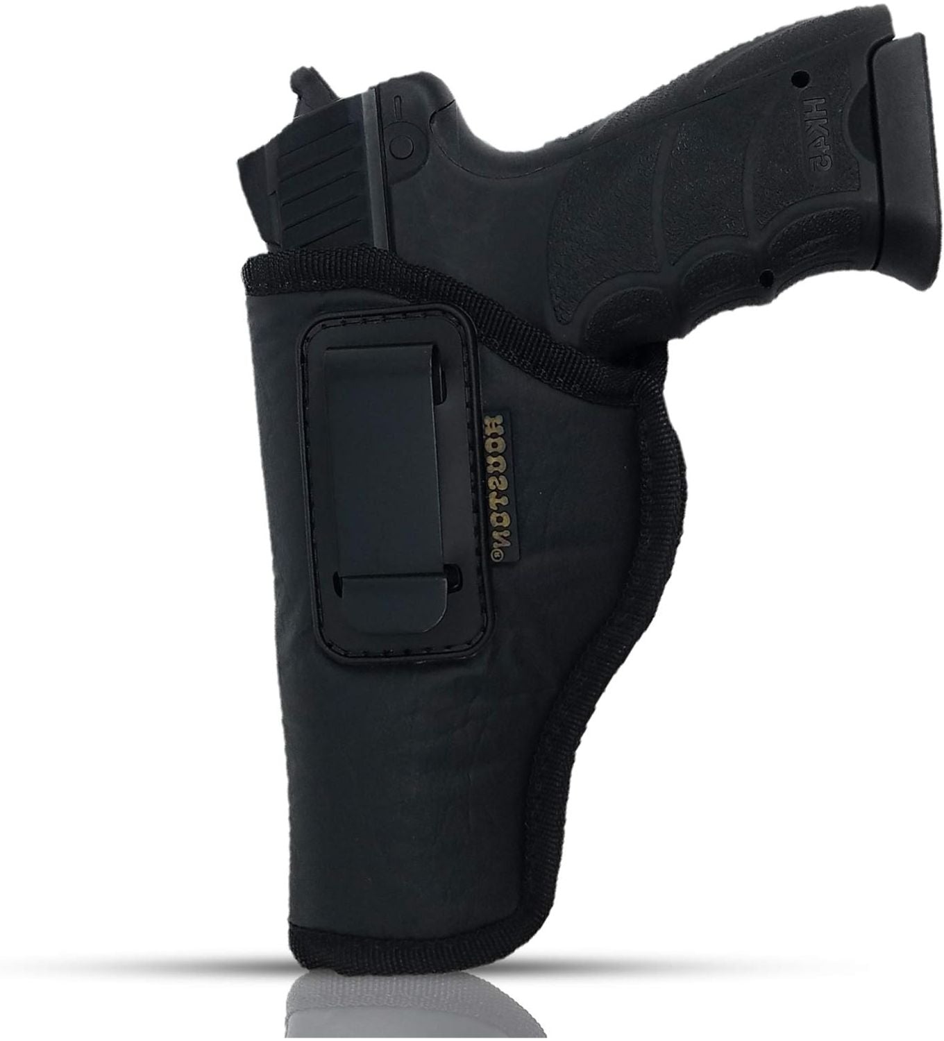 IWB Concealed Carry Holster – Eco Leather BLACK Gun Holster with Metal Clip for Glock, S&W & More