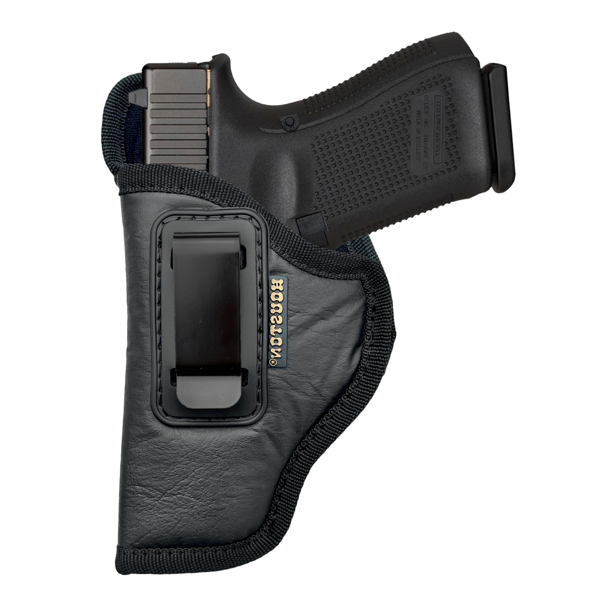 IWB Concealed Carry Holster – Eco Leather BLACK Gun Holster with Metal Clip for Glock, S&W & More
