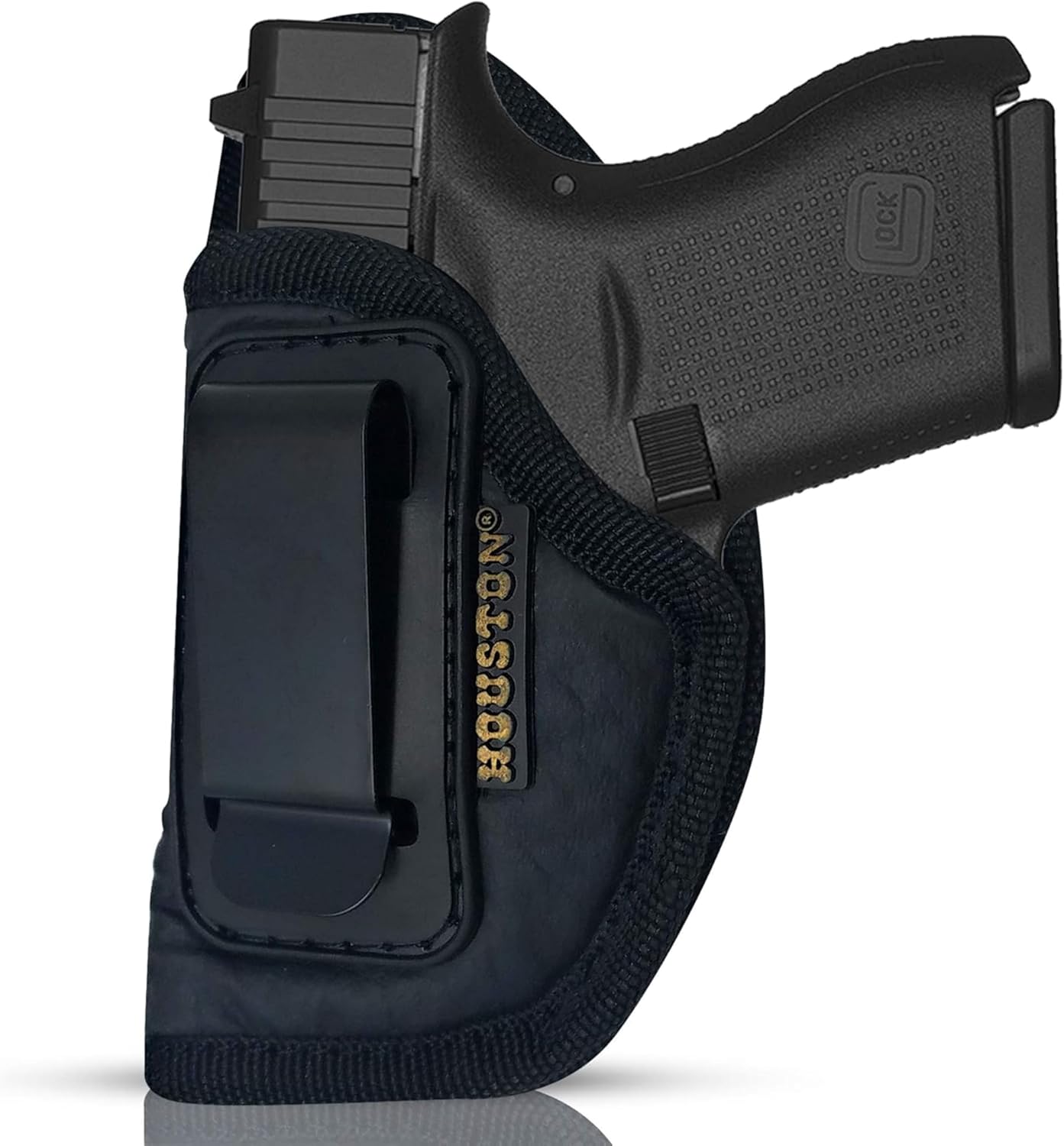 IWB Concealed Carry Holster – Eco Leather BLACK Gun Holster with Metal Clip for Glock, S&W & More