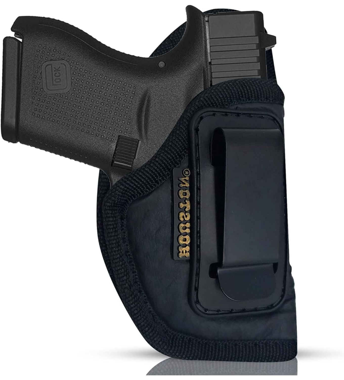 IWB Concealed Carry Holster – Eco Leather BLACK Gun Holster with Metal Clip for Glock, S&W & More