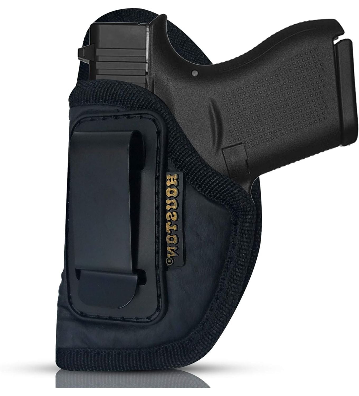 IWB Concealed Carry Holster – Eco Leather BLACK Gun Holster with Metal Clip for Glock, S&W & More