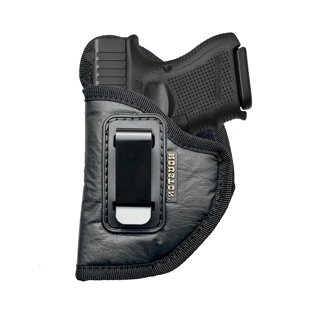 IWB Concealed Carry Holster – Eco Leather BLACK Gun Holster with Metal Clip for Glock, S&W & More