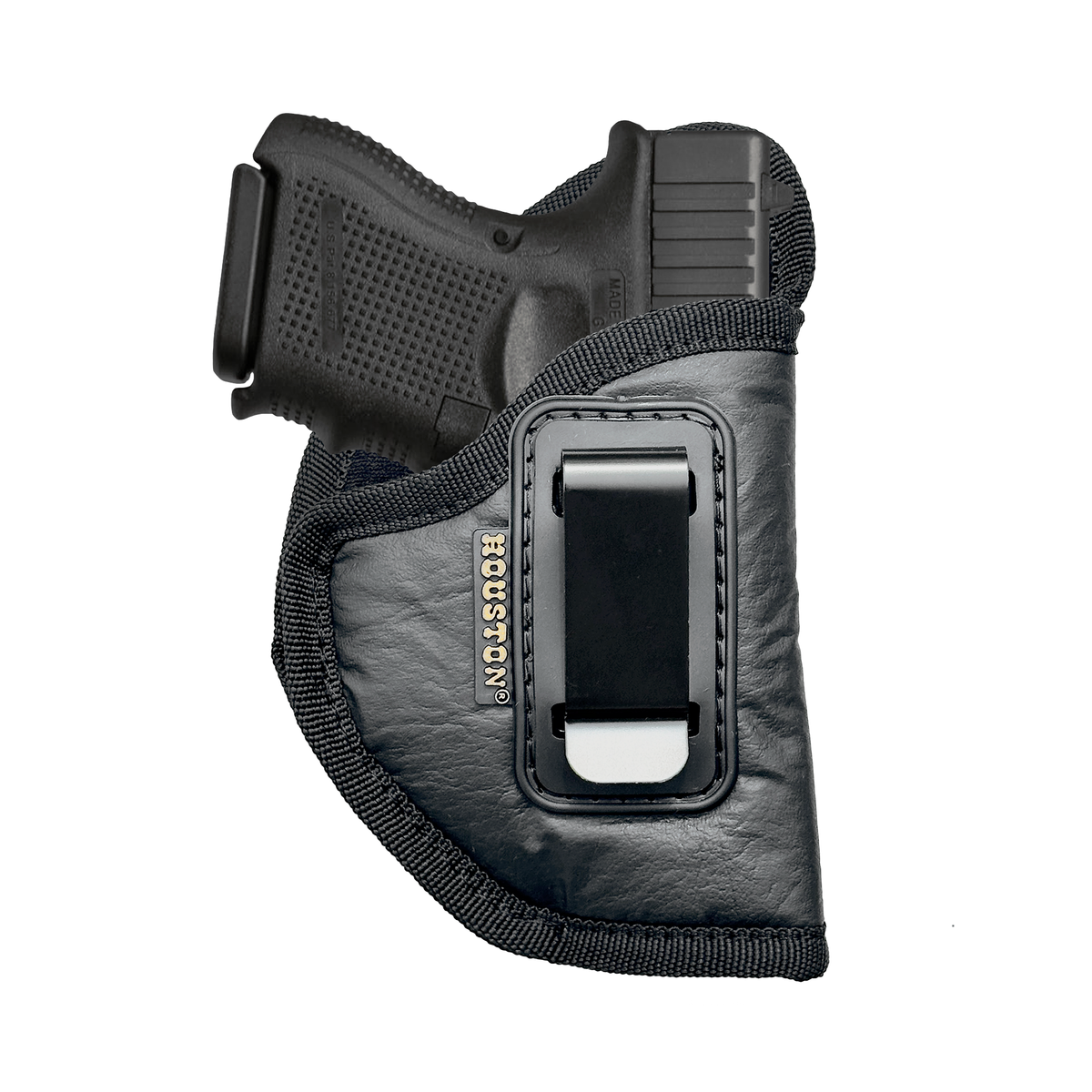 IWB Concealed Carry Holster – Eco Leather BLACK Gun Holster with Metal Clip for Glock, S&W & More