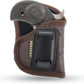 Brown Eco-Leather IWB Holster – Suede-Lined, Metal Clip, Pistols & Revolvers, Right & Left Hand